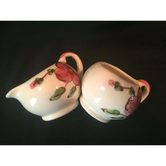 Stetson Style Red Flower Sugar Bowl n Creamer. - Picture 4 of 8